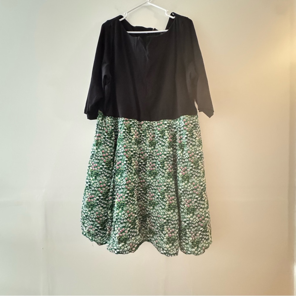 eShakti Dress in Black and Green Floral